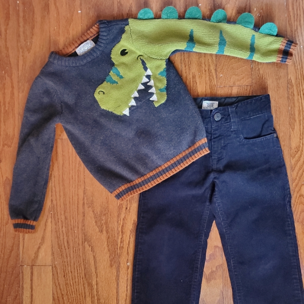 Boys Dinosaur Knit Sweater and Cordoroy Pants